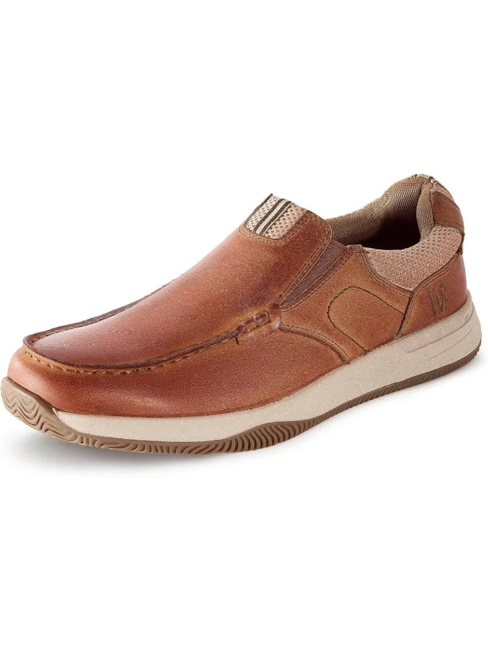 Men's Brown Slip On Leather Loafers Shoes Breathable Mesh Casual Moc